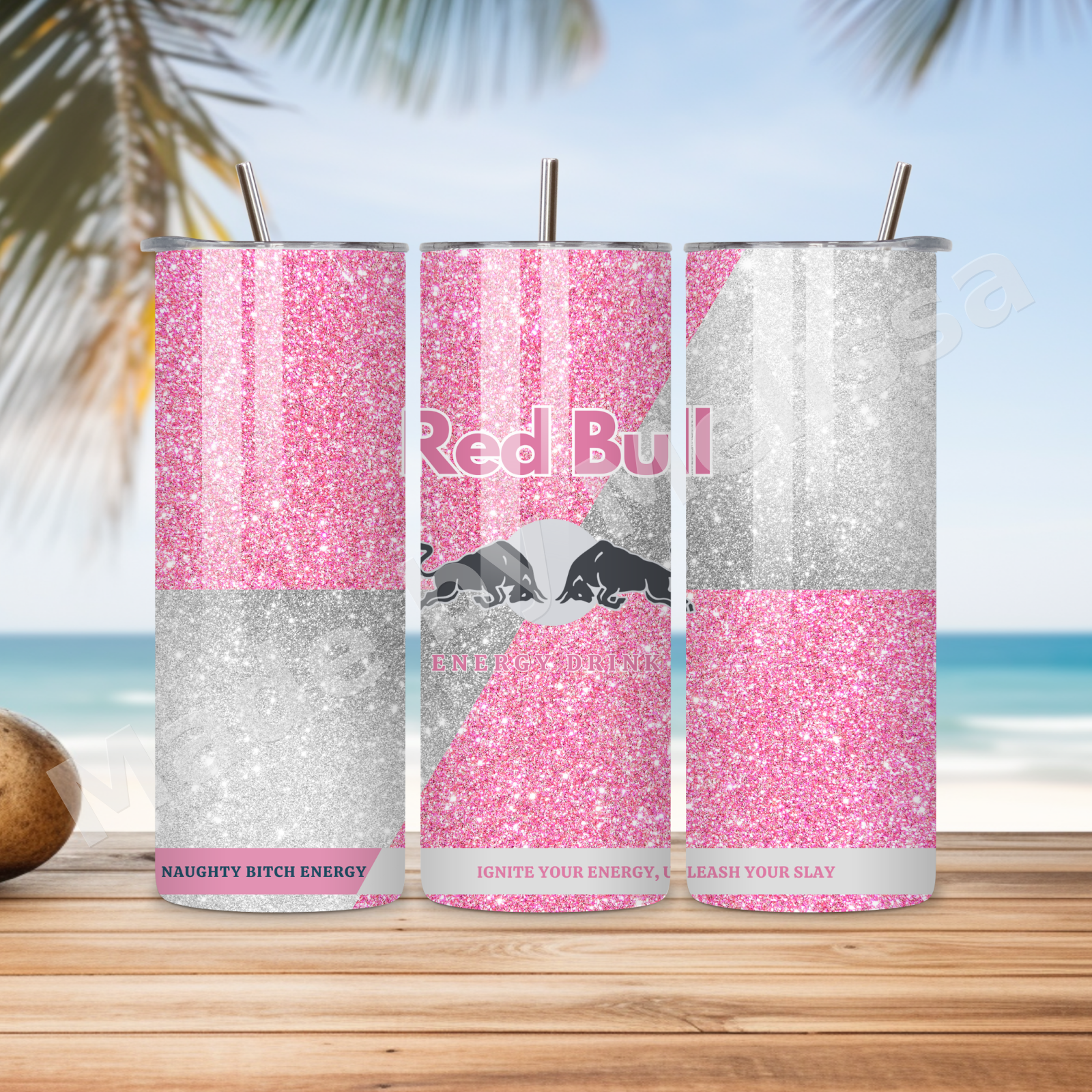💗✨ Roze Glitter & Zilver Energy Cup ✨💗